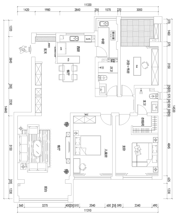 城建璞邸-137㎡-中式風(fēng)格--平面圖.jpg